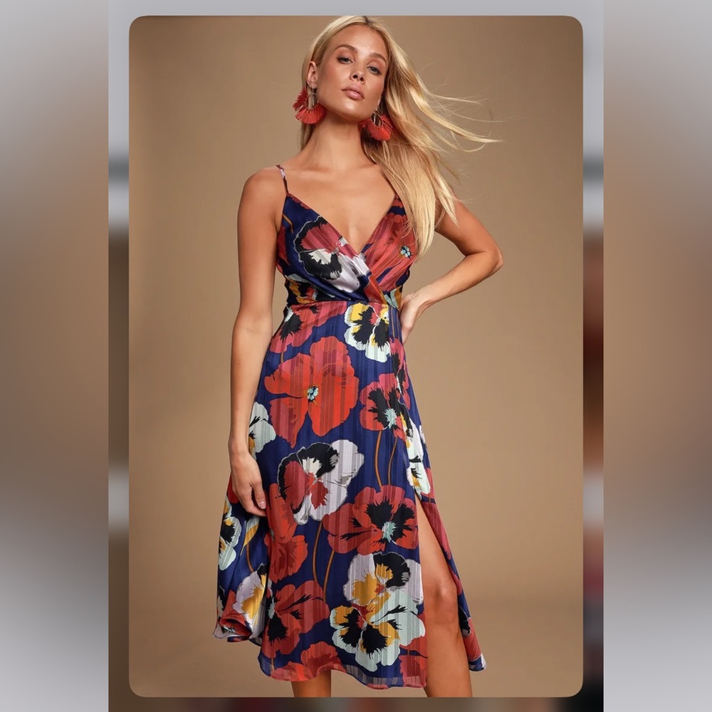 Lulu’s All About Love Royal Blue Floral Print Midi Dress